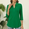 thumbnail image 4 of Lenpel Women's 3/4 Sleeve T Shirts Trendy V Neck Collared Solid Color Tunic Tops Dressy Casual Tees Loose Blouses(Green,X-Large), 4 of 7