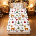 thumbnail image 5 of Manfei Christmas Moose Twin Sheets, Cartoon Winter Tree Bedding, White Tan, 3-Piece, 1 Flat Sheet, 1 Fitted Sheet and 1 Pillowcase, 5 of 6