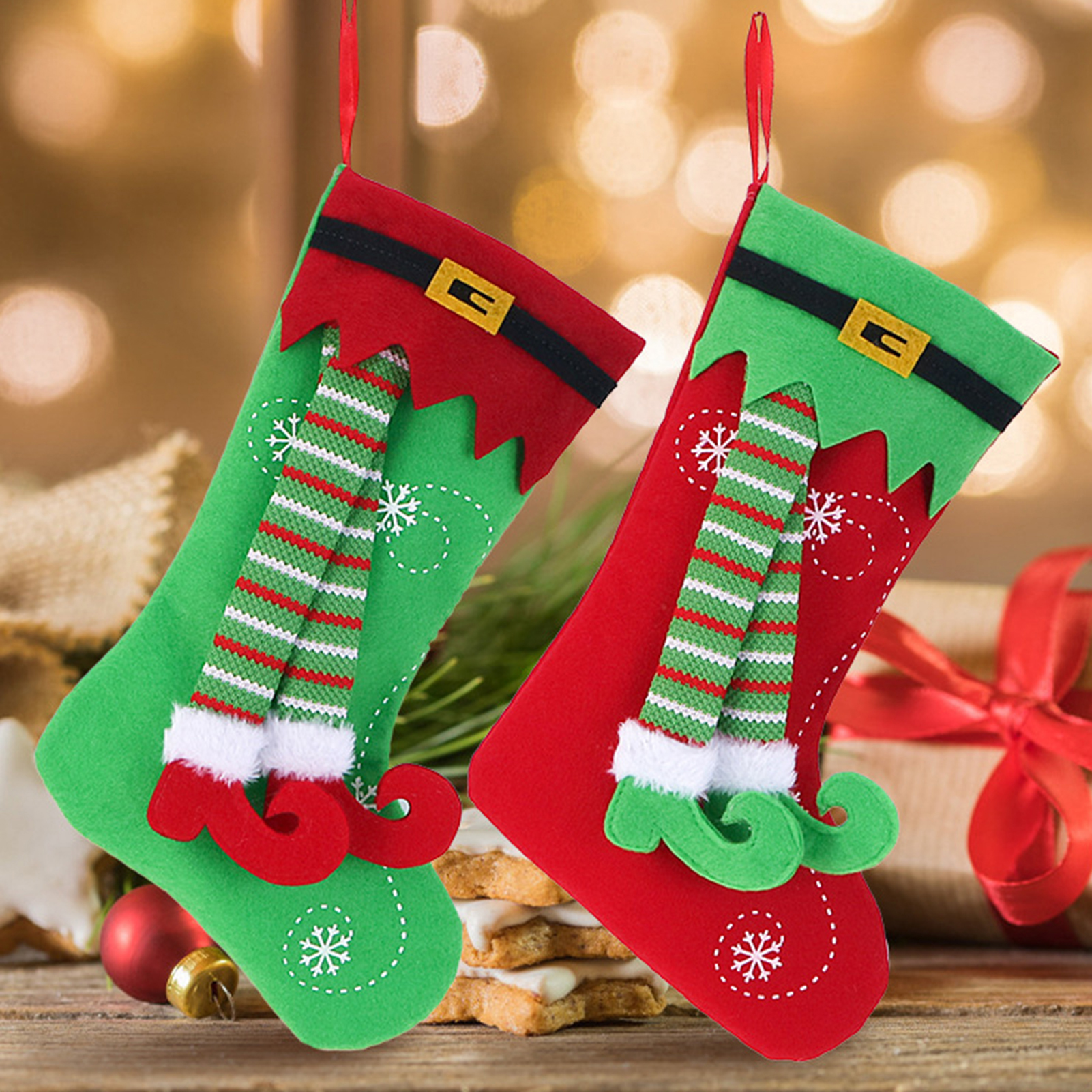 2 Pcs Elf Leg 3D Christmas Stockings 12.2 Inch Personalized Stocking Funny  Stockings for Xmas Tree Fireplace Hanging Family Holiday Party Seasonal