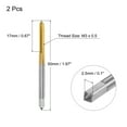 thumbnail image 2 of Uxcell M3 x 0.5 Cobalt High Speed Steel Straight Flute Machine Thread Tap Titanium Coated 2 Pack, 2 of 6