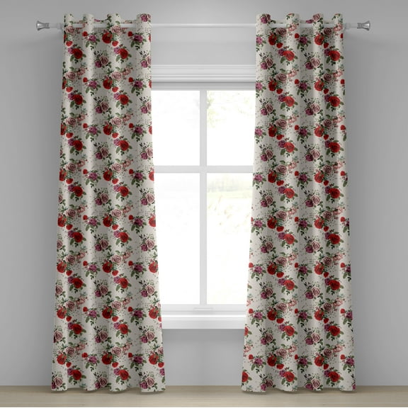 Ambesonne Summer Grommet Curtain, Romantic Flowers Leaves, 50" x 120", Forest Green Lilac
