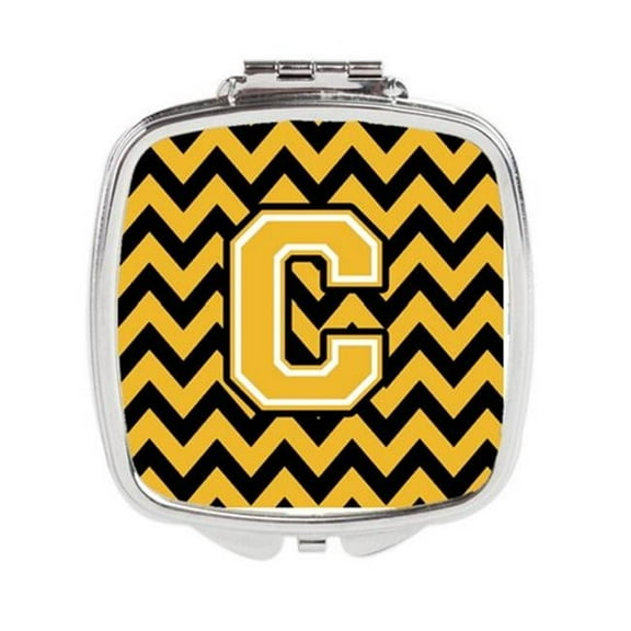Carolines Treasures Letter C Chevron Black & Gold Compact Mirror