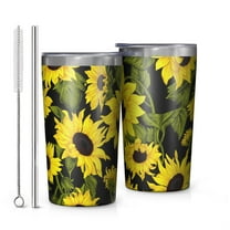 Sunflower 10oz Tumblers Stainless Steel Tumbler with Lid and Straw,Vacuum Insulated Double Wall Travel Tumbler Cups with Cleaning Brush for Coffee, Tea