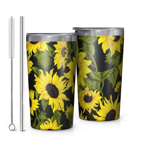 Sunflower 10oz Tumblers Stainless Steel Tumbler with Lid and Straw,Vacuum Insulated Double Wall Travel Tumbler Cups with Cleaning Brush for Coffee, Tea