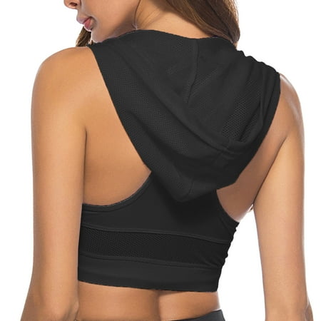 

Cathalem Women Fashion Hoodie Sports Bra Crop Top Fitness Sportswear Sport Top Gym Bras Running Workout Tanks Basics Ladies Tops Vest Black Small