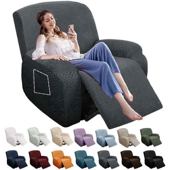 XYMHUN Recliner Chair Covers Stretch Recliner Slipcover with Side Pockets, Dark Gray