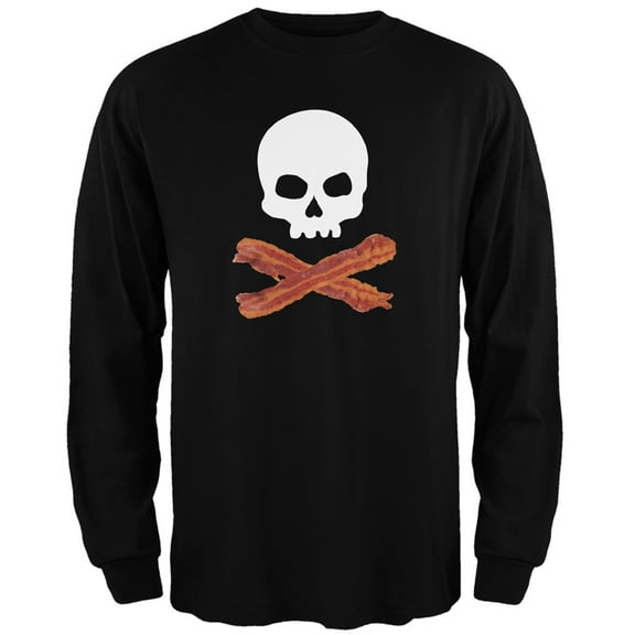 Bacon Skull And Crossbones Black Adult Long Sleeve T-Shirt - Medium