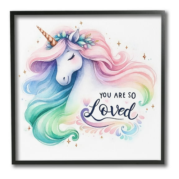 Stupell Industries So Loved Unicorn Fairy Tales & Fantasy Painting Black Framed Art Print Wall Art, 12 x 12