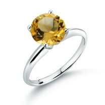 Gem Stone King 14K White Gold 1.50 Ct Round Yellow Citrine Women Solitaire Engagement Ring