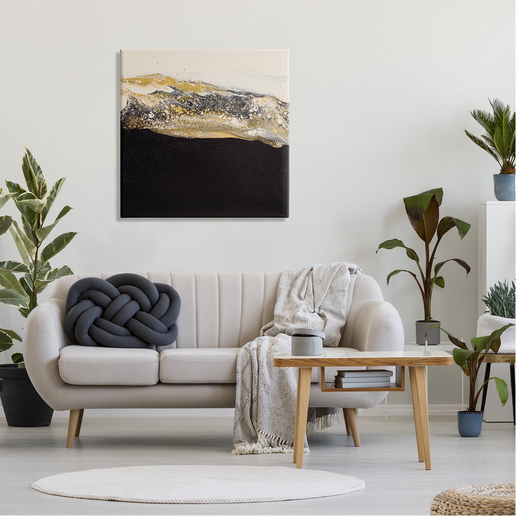 Stupell Industries Abstract Black & Glam Ripples Abstract Painting Gallery Wrapped Canvas Print Wall Art, 30 x 30