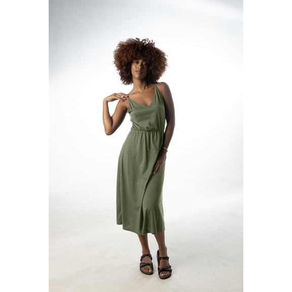 Cherryloom Women's Strappy Midi Dress In Sage Cotton/Modal Blend Dress