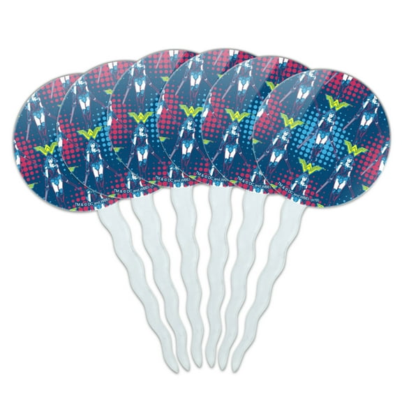 Wonder Woman Movie Pattern Cupcake Picks Toppers Decoration Set of 6