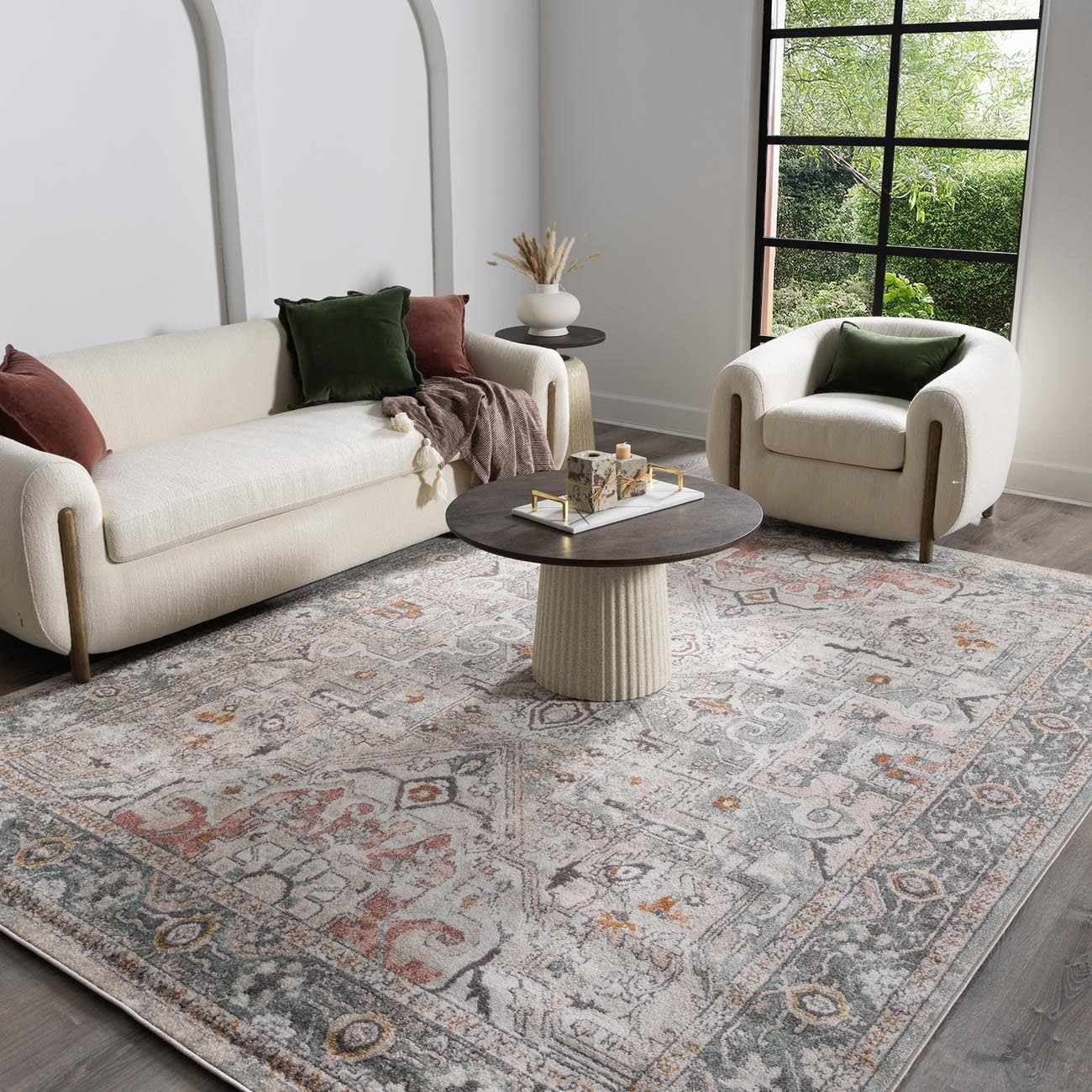 Bolinas Traditional Oriental Living Room Area Rug - Bohemian Vintage Look - Boho Style - Contemporary Abstract Carpet - Multicolor, Beige, Red, Green - 7'10" x 10'3"