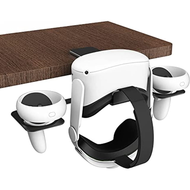 Jinsinto VR Stand VR Display Holder Under Desk Virtual Reality Headsets Metal Stand Storage Hook Universal Clamp on Desk Hanger Hooks for Oculus Quest 2/Quest/Rift S, HTC Vive Pro, PSVR 2