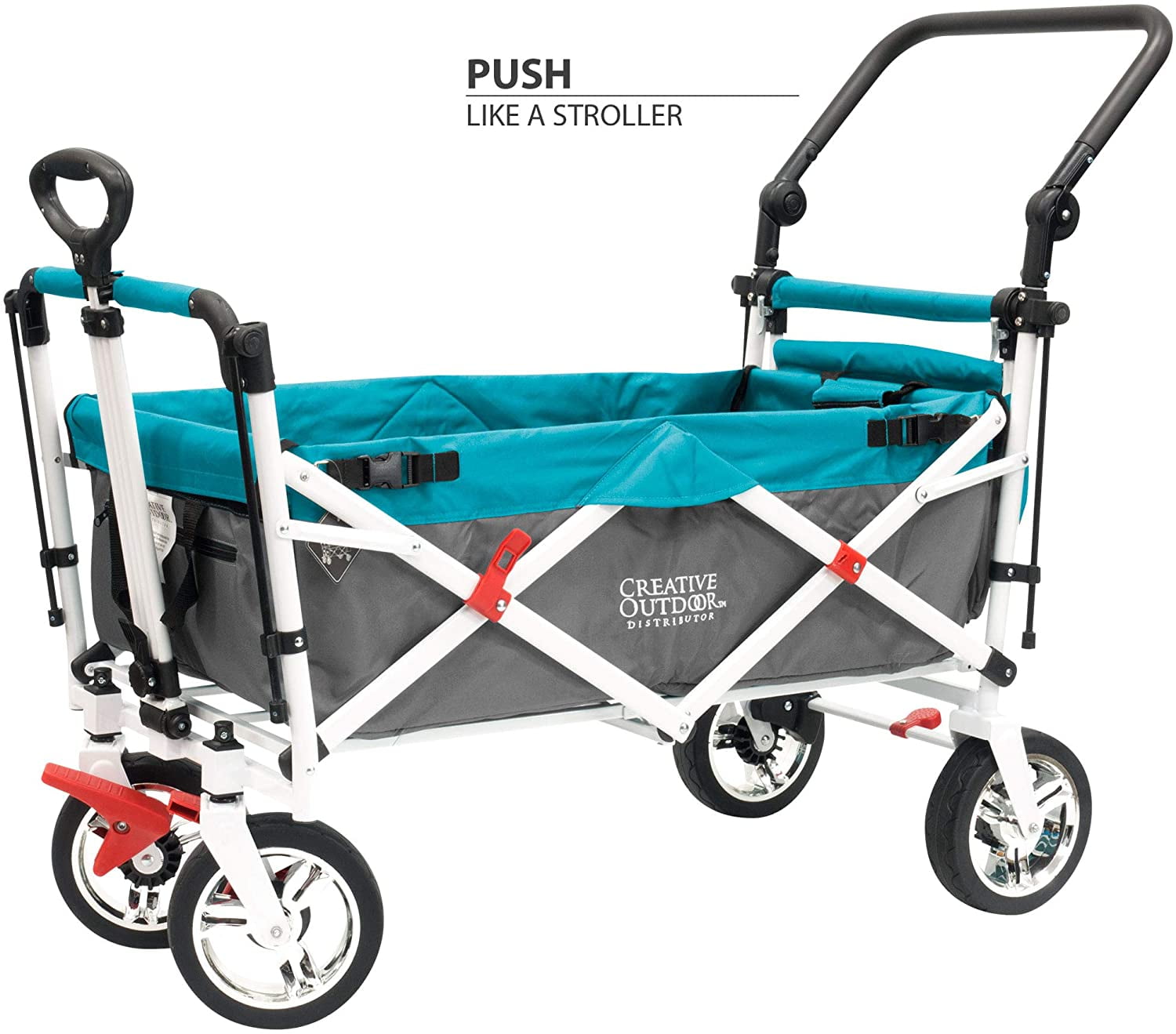 CREATIVE OUTDOOR Push-Pull Collapsible Folding Wagon Stroller Cart, Gray/Teal