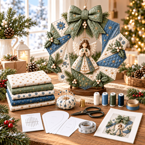 Fabric Poke Wreath DIY Kit, Christmas Wreath DIY Kit for Adults, Door Hanging Holiday Craft Decor with Bow