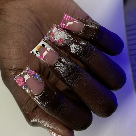 Naked pink French cat manicure love wearing nail Japanese color flash diamond flash fake nail short square nail piece