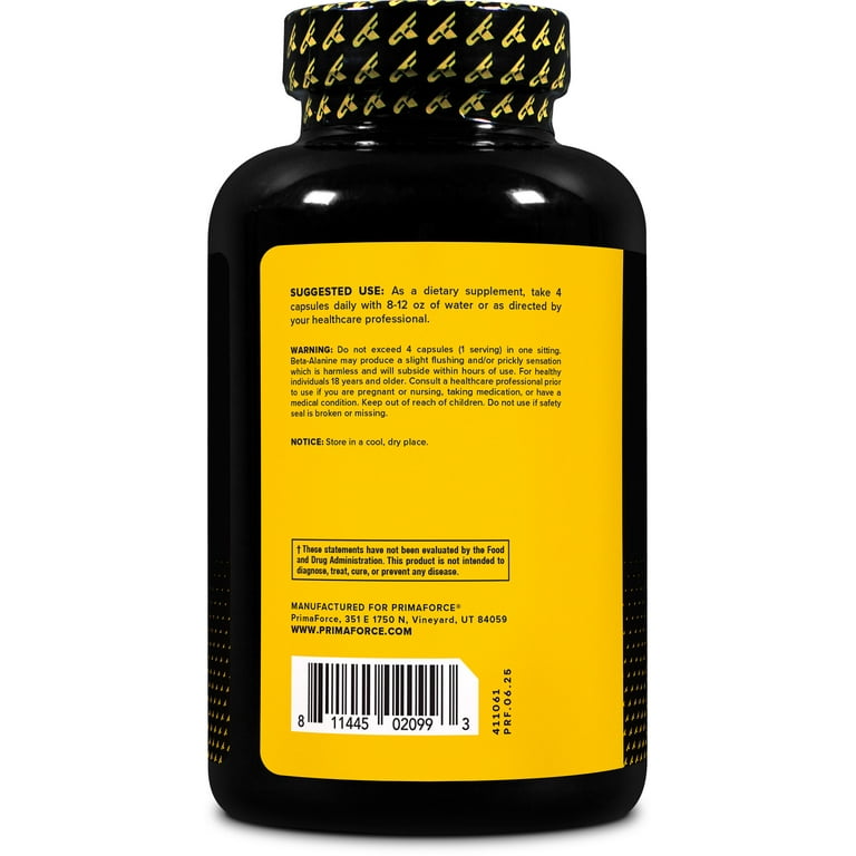 Primaforce Beta Alanine Supplement Capsules 3,400mg, 180 Capsules (45  Servings)