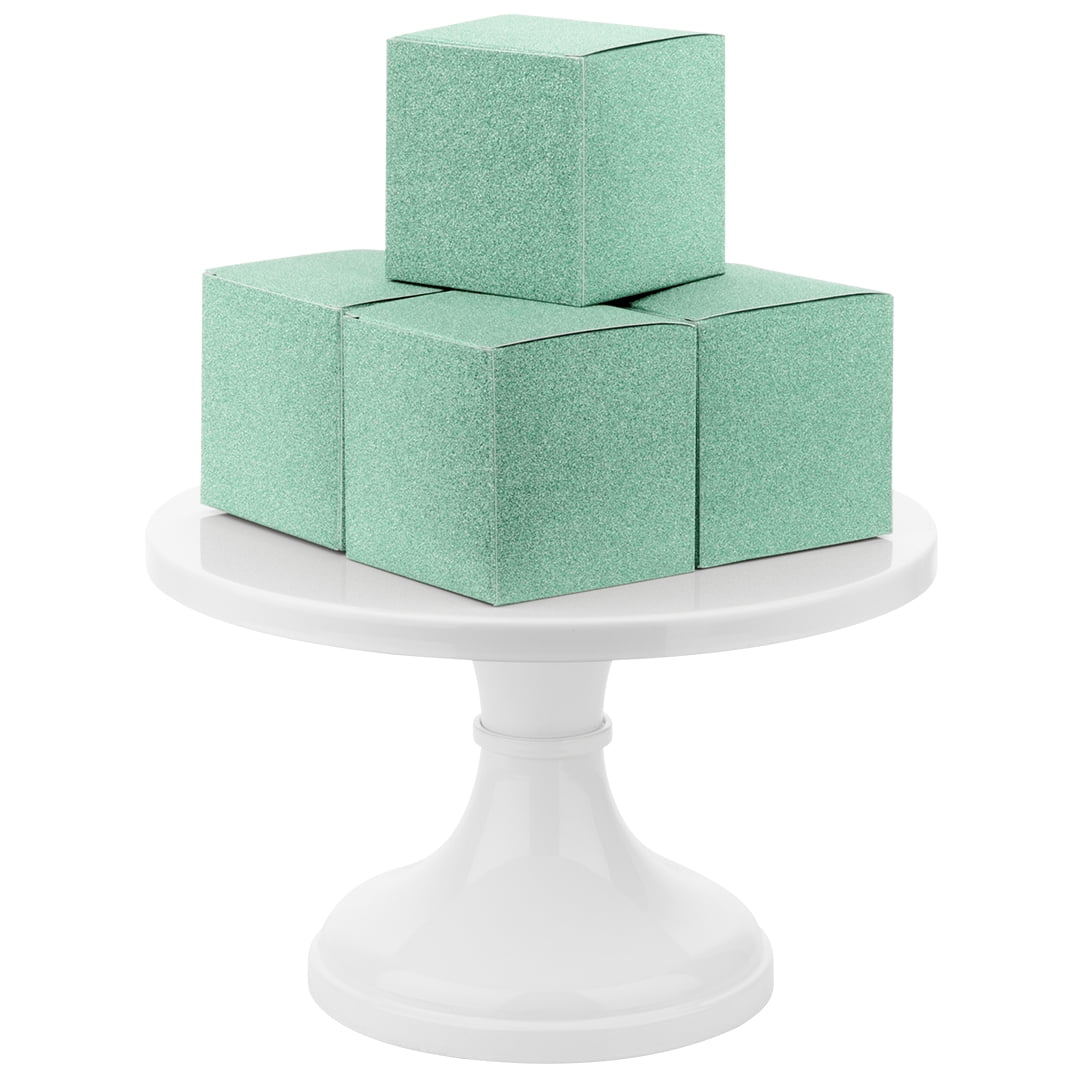 Koyal Wholesale Diamond Blue  Glitter Gift Favor Tuck Boxes, 3" Cube Favor Box, Bulk 50-Pack, Party Favor Gift Box