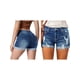 thumbnail image 2 of Shorts Vaqueros Desgastados de Tiro Medio-Alto para Mujer, con Bolsillos y Dobladillo Doblado, Informales, de Verano Azul Oscuro M, 2 of 5
