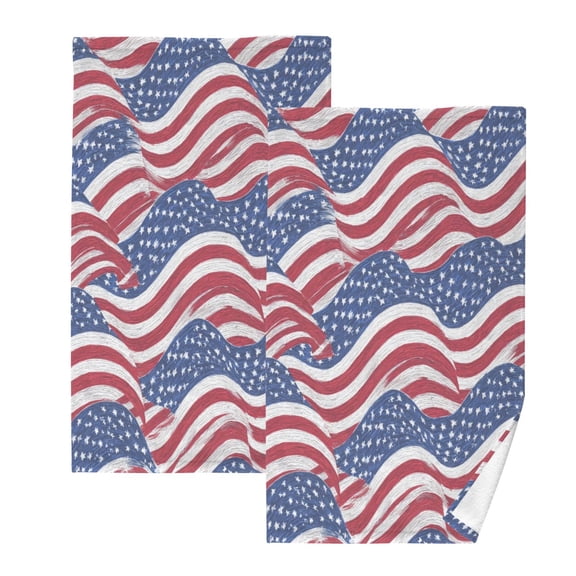 2 Pcs Absorbent Face Towel Bath Hand Towels Soft Breathable Cotton Towel Set for Bathroom Kitchen Hotel Spa Decor Flags Wave Pattern