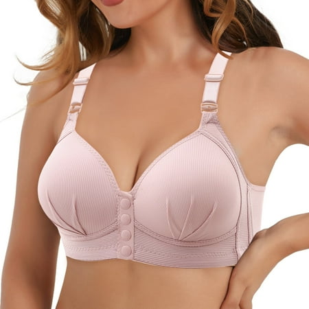 Pavied Nursing Bras Wireless Bras Push Up Bra New Large Front Button Bra Breastfeeding No Steel Ring Gathering Side Fold Thin Cup Button Tank Top Bra Front Closure Bras Seamless Bras Rose Gold 42
