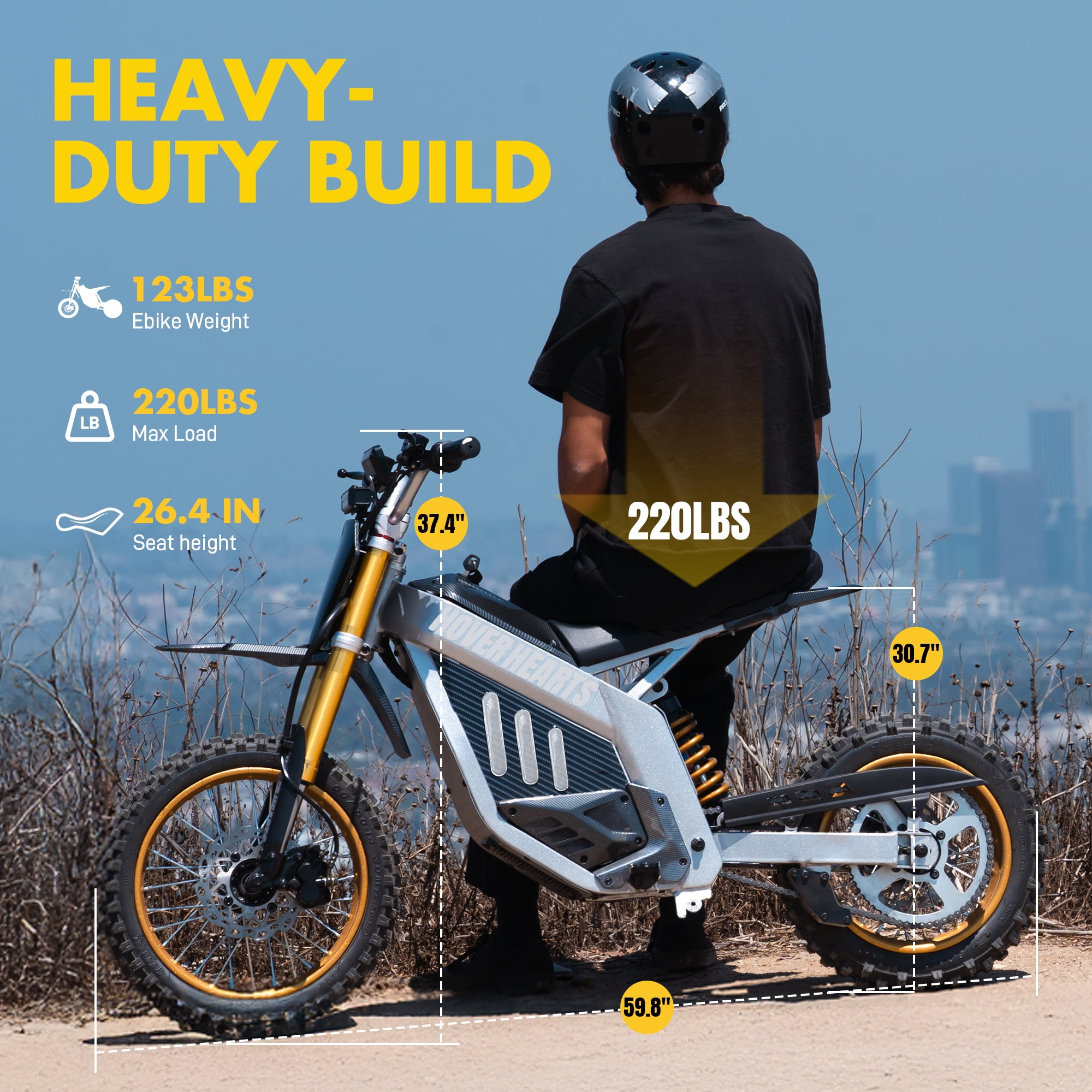 HOVERHEART 48V 3000W(Peak Power)Electric Dirt Bike for Adults - 42Mph Max Speed,Off-Road Motorcycle with Safe LFP Battery and Dual Hydraulic Disc Brakes