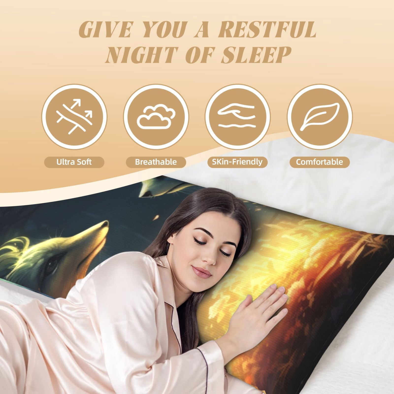 Naloa Firefly Forest Fox Super Soft 20x60 Body Pillow Case,Long Side Hidden Zipper（PILLOWS ARE NOT INCLUDED）