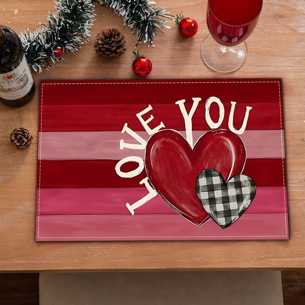 TUWABEII Regalos de San Valentín Mantel individual de lino para San Valentín Mesa auxiliar decorada con mantel aislante del calor Regalos para mujeres