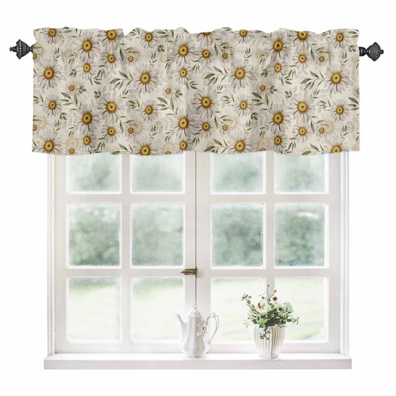 White Daisies Kitchen Valances for Windows 42x18 Inch Kitchen Curtains Valances Rod Pocket Retro Country Botanical Flowers Leaves Bathroom Window Valances for Window Treatment Decor