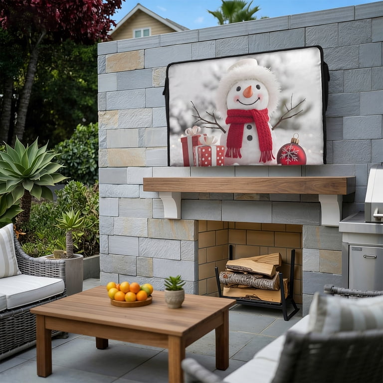 Outdoor TV Cover 52-55 Inch,Winter Snowman White Christmas Waterproof ...