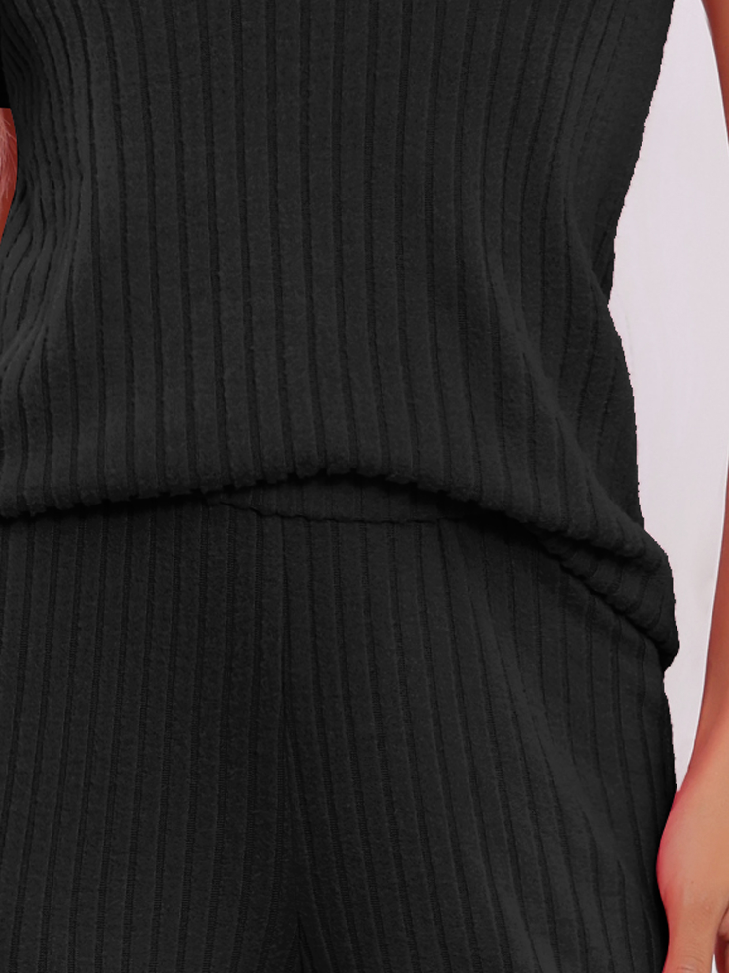 DARING DIVA Women's Ribbed Knit Sweater Pullover Pajama Set XL Black