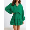 thumbnail image 6 of Women's Ruffled Notched Balloon Sleeve Mini Dress with Button Front and Sheer Details in 100% Polyester Fabric, 6 of 14