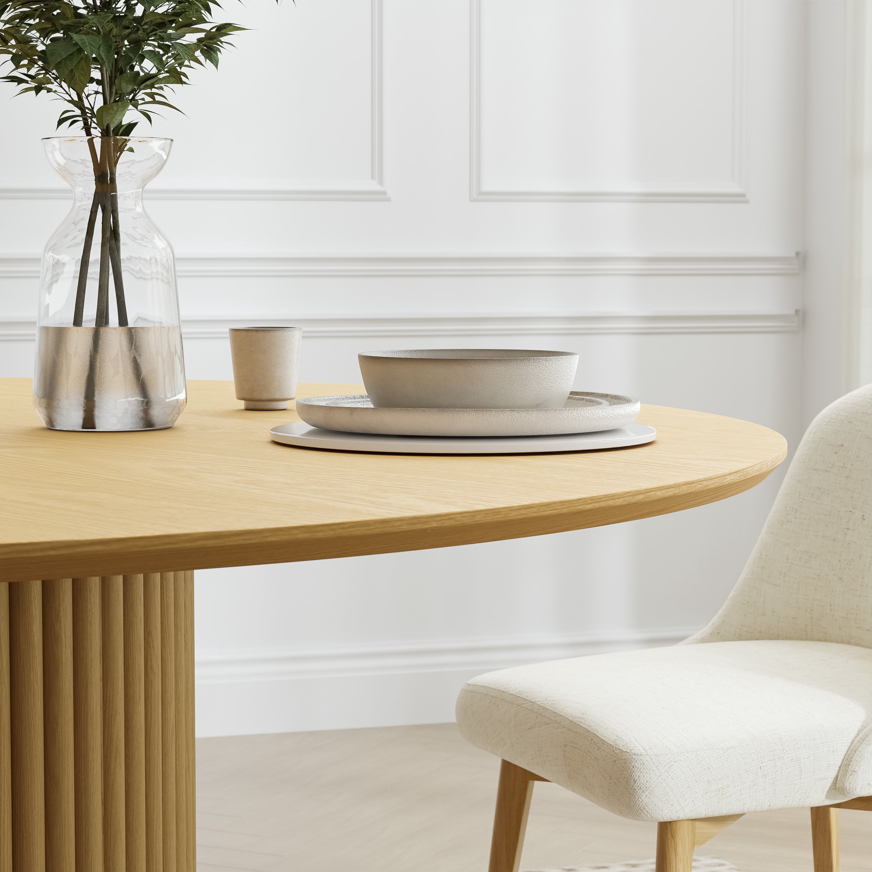46 in. Soild Wood Natural Oak Dining Table Round Kitchen Table