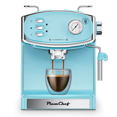 12.32×11.02×11.02 Inch Plum Chef 20 Bar Espresso Machine, Steam Wand Frother & Pressure Gauge, Stainless Steel Compact Semi-Automatic Coffee Maker with 54oz Water Tank for Home Office