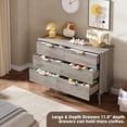 thumbnail image 2 of Modern Fluted 6-Drawer Dresser – Curved Profile, Gold Handles, Thickened Durable Design, Wooden Storage Chest for Bedroom, Living Room, Hallway – Grey Walnut Color, 2 of 8