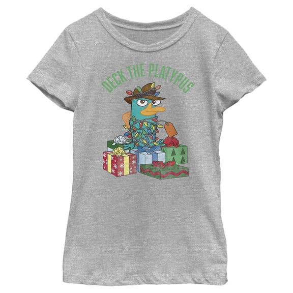 Girl's Phineas & Ferb Deck the Platypus Graphic Tee Athletic Heather X Small