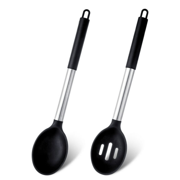 HEQUSIGNS 2Pcs Silicone Cooking Spoon, Large Serving Spoons, Nonstick High Temperature Food Grade Cooking Spoon for Kitchen Baking Drainage