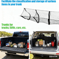 thumbnail image 5 of Heavy Duty Mesh Cargo Net, 3 Pocket Trunk Bed Storage Organizer Compatible for SUV, Car, Pickup Truck Bed, Etc.with 4 Metal Hooks (11.8×11.8×47.3 Inch), Black, 5 of 5