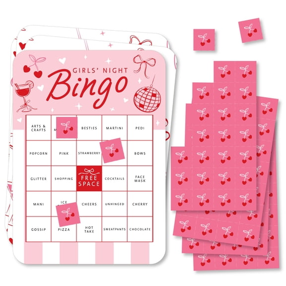 Big Dot of Happiness Girls Night Bingo Cards and Markers, Drinks with the Girls Themed Birthday Game Decor, Bachelorette Party Activity, Galentine's Day Bingo Game - Set of 18