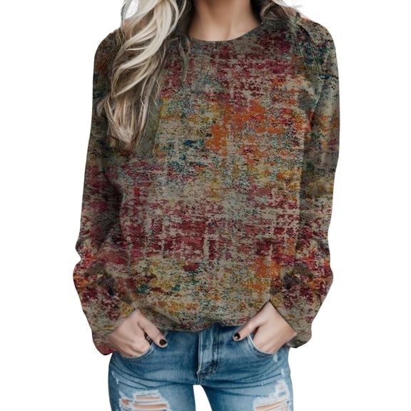 Casual Tops for Women Long Loose Thermal Crewneck Sweat Print Sleeve Com Petite Tops for Women,Red,M