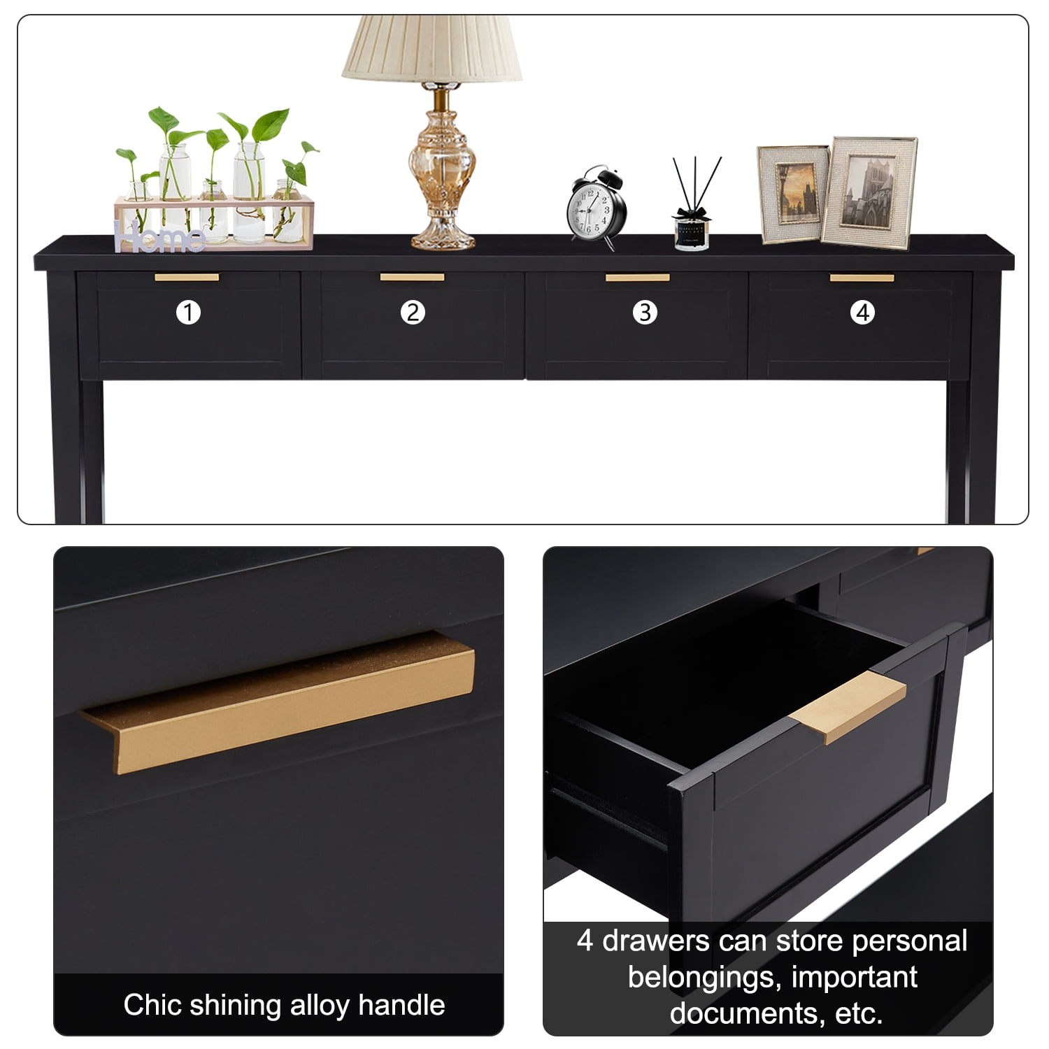 Kinbor Modern Entryway Console Table, Black