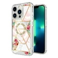 thumbnail image 2 of For Apple iPhone 17 Case IMD Design Bling Diamond with Built-in Ring Stand, Shockproof Cover - Marble Pink Flowers, 2 of 7