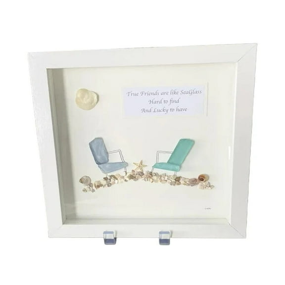 ‌Handmade Friendship Wood Art Wall Decor Frame Gift Wooden Beach Chairs Good Friend Is To Have Artwork for Best Friends Home‌