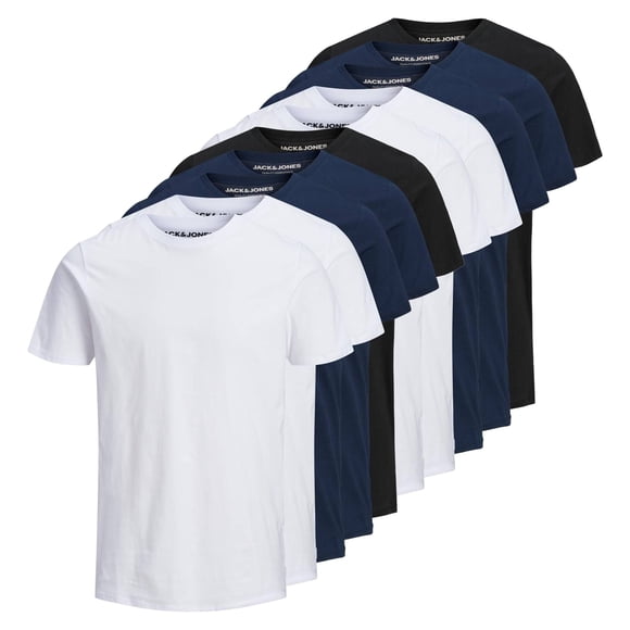 Jack & Jones Men's T-Shirt, 10-Pack - JJEORGANIC BASIC TEE O-NECK, short sleeve, organic cotton White/Navy/Black XXL (XX-Large)