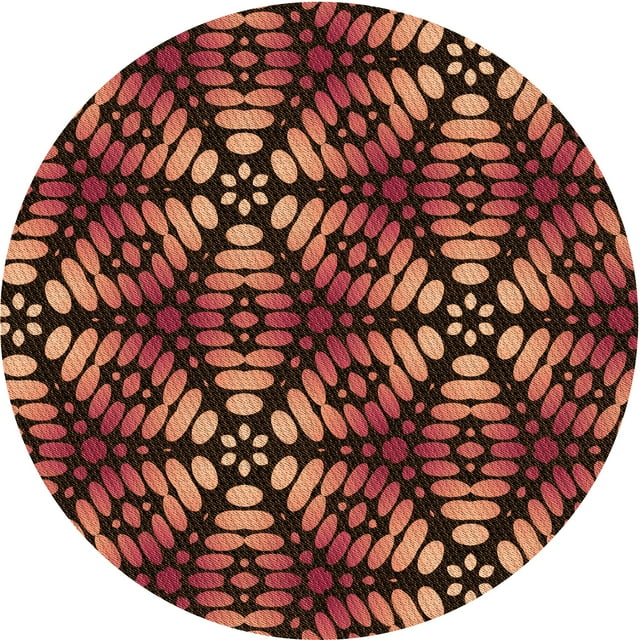 Ahgly Tapis Rond Lavable en Machine Intérieur Transitionnel Rouge Nuit, 5 Pieds Rond