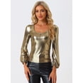 thumbnail image 4 of Camiseta de fiesta Allegra K con Cuello Redondo y Manga de Obispo Color Oro S, 4 of 5