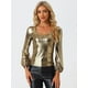 thumbnail image 4 of Camiseta de fiesta Allegra K con Cuello Redondo y Manga de Obispo Color Oro S, 4 of 5