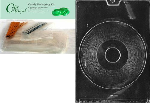 CybrtraydPlain Record Miscellaneous Chocolate Candy Mold with Packaging Bundle Includes 25 Cello Bags 25 Gold Twist Ties and Chocolate Molding Instructions