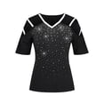 thumbnail image 3 of Skksst Women's Solid Sequins Cold Shoulder Sexy Tops Short Sleeve V-Neck Casual Blouses, 3 of 4